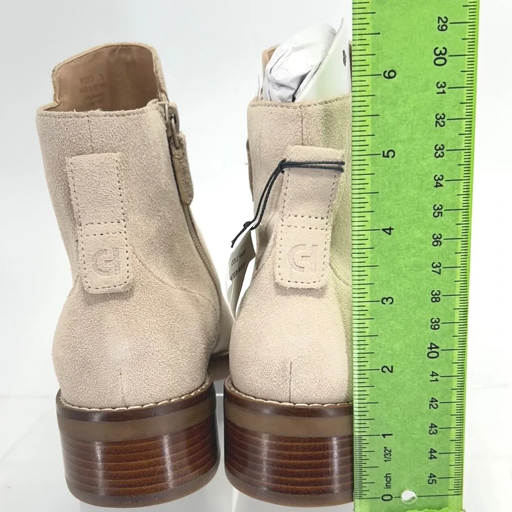 Cole Haan Grand OS‎ Size 7 Suede Ankle Booties Beige Waterproof Boots NEW $298